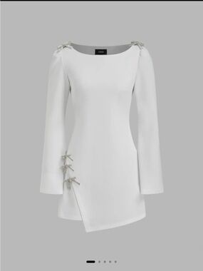 Cider White Long Sleeve Embellished Bow dress